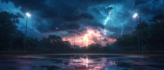 thunderstorm mirroring the unpredictable game of baseball with onigiri for thought - obrazy, fototapety, plakaty