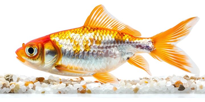 Vibrant Goldfish Swimming with Omega-3 Benefits for Heart and Brain Health on White Background