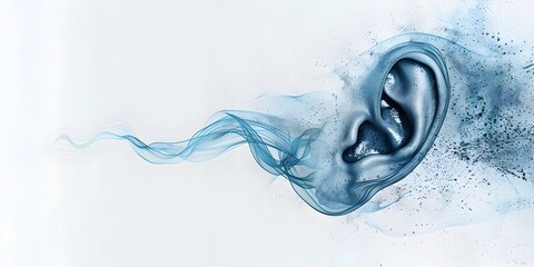 Ear with Sound Wave - Hearing Health and Protection Concept on White Background - obrazy, fototapety, plakaty