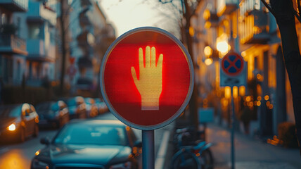 Stop hand signal at a pedestrian crossing