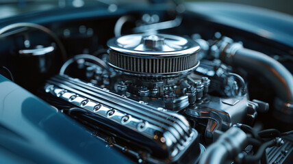Close-up of a car engine.