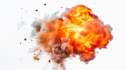 Bomb explosion with fire flames and smoke, isolated on white background