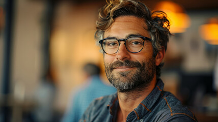 Obraz premium A smiling man with glasses and beard.