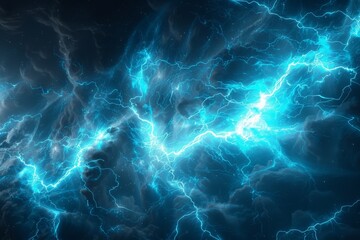 Obraz premium Blue plasma waves electric and glowing form the centerpiece of a wallpaper design illustrating the art of lightning in space