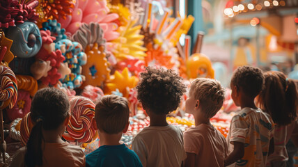 Fototapeta na wymiar Children looking at candies at a store.