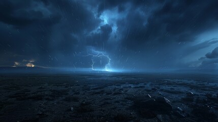 Thunder cracking over a desolate moor night wide lens electric atmosphere - obrazy, fototapety, plakaty