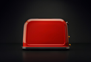 Red toaster on a dark background. Kitchen equipment. - obrazy, fototapety, plakaty