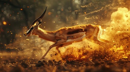Springbok is leap an elegant arc against the backdrop of a diabolic macropyre a contrast of grace and destruction