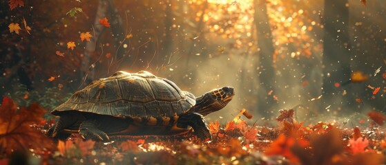 warming a softshell turtle watched by a spring planner planning an autumn ceremony - obrazy, fototapety, plakaty