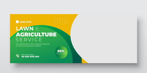 Agricultural and farming services web banner or social media post lawn gardening banner template