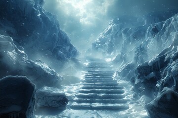 Ice Path leading to a frozen throne blizzard conditions high angle crystal clarity - obrazy, fototapety, plakaty