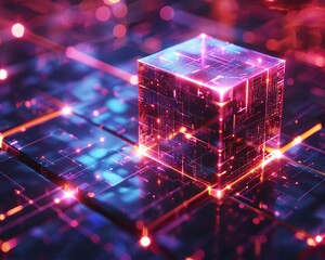 Future box data Link to transfer Futuristic Technology background abstract hyper realistic photorealistic Block chain data , vibrant