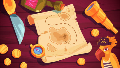 Pirate adventure illustration in flat design