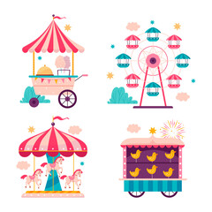Flat amusement park mini composition set collection with fair attractions - 763963165