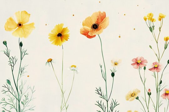 Vintage floral background with poppies and daisies