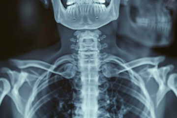 Radiografía de la columna cervical o cuello. - obrazy, fototapety, plakaty