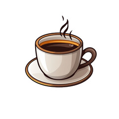 Steaming coffee cup illustration, PNG with transparent background for menus, adverts, or cafe decor.