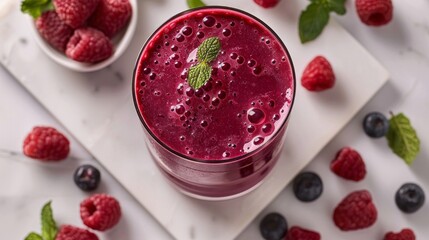 Top-View Minimalist Rich Purple Smoothie in Tall Glass

