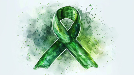 green ribbon symbol of fight against disease. World lymphoma awareness day. September 15. Liver, Gallbladders bile duct, kidney Cancer and Lymphoma Awareness month or Celiac disease awareness.