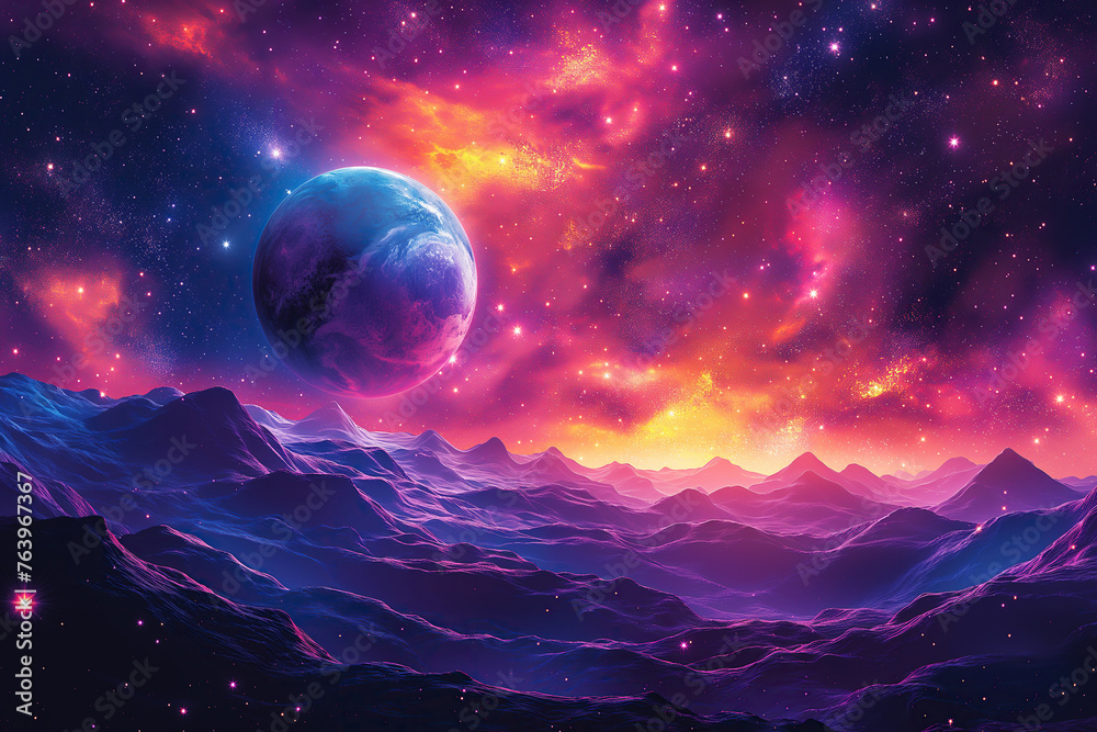 Wall mural fantastic multicolored outer space with stars, constellations, galaxies, planets