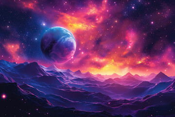 fantastic multicolored outer space with stars, constellations, galaxies, planets