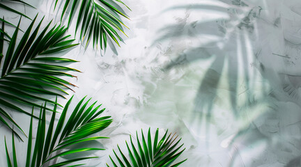 Top of white table with palm leaves