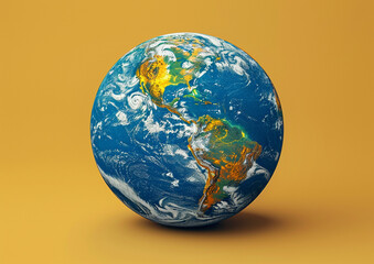 Earth Day / environment protection eco care . - World globe planet, isolated on yellow background