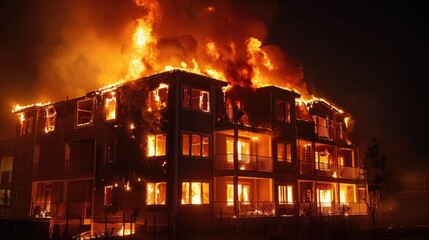 Apartment fire. A huge fire that makes masses of salads run to the ground. Generative AI