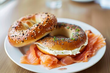 customer with a plate of smoked salmon and cream cheese on a bagel