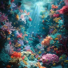 Naklejka na ściany i meble watercolor aquarium scene where colorful coral reefs create an enchanting underwater world