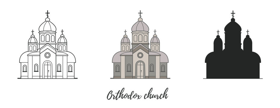 Orthodox church on a white background. Vector illustration. Simple lines, great for any designs, for web.