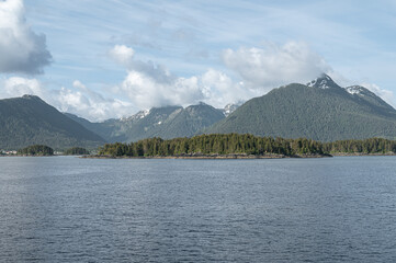 Islands in Sitka Sound with mountains behind, Alaska, USA