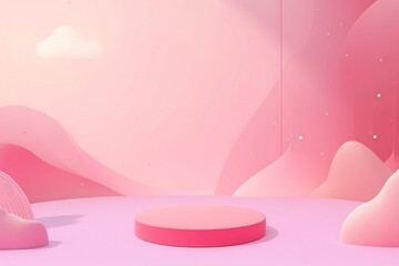 Abstract minimal geometric forms,  Glossy pink podium for your design,  Fashion show stage