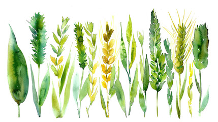  Celiac disease awareness month , set of wheat spikelets in green color on white background, banner, card, poster, template. Vector illustration.