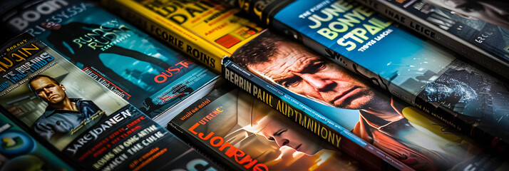Thrilling Array of Robert Ludlum's Jason Bourne Series in a Stock Photo: Espionage and Action Galore