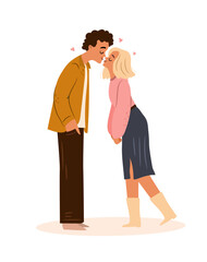 Cute couple kissing isolated on white. First kiss concept.