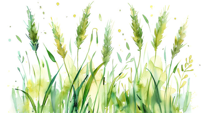 Celiac Disease Awareness Month, wheat spikelets isolated on white background, Gluten Free Day, watercolor art, may month, 13 september 