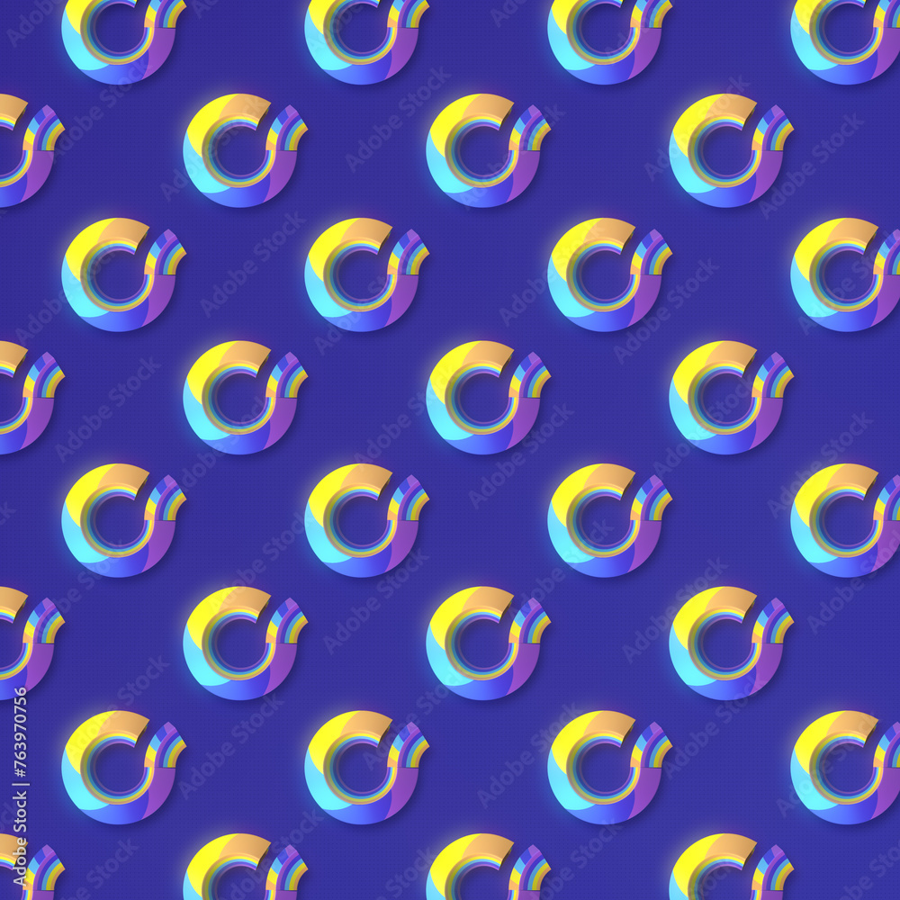 Poster Digital illustration with a visually appealing pattern of circles in a blue and yellow color scheme. 3d rendering