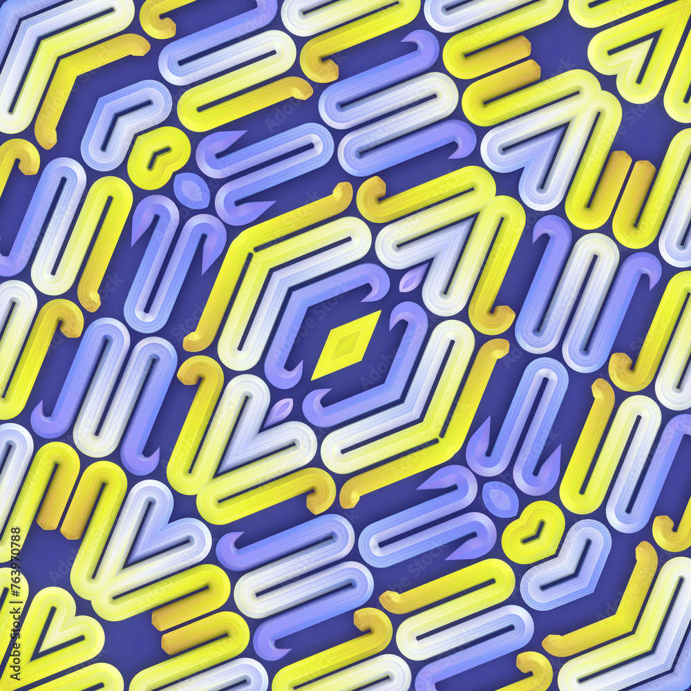 Poster 3d rendering digital illustration with bright and abstract design and wavy geometric lines