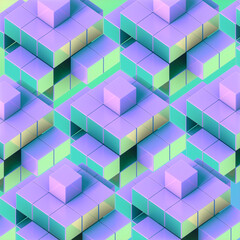 Trendy and stylish abstract geometric background with purple and blue squares. 3d rendering digital illustration