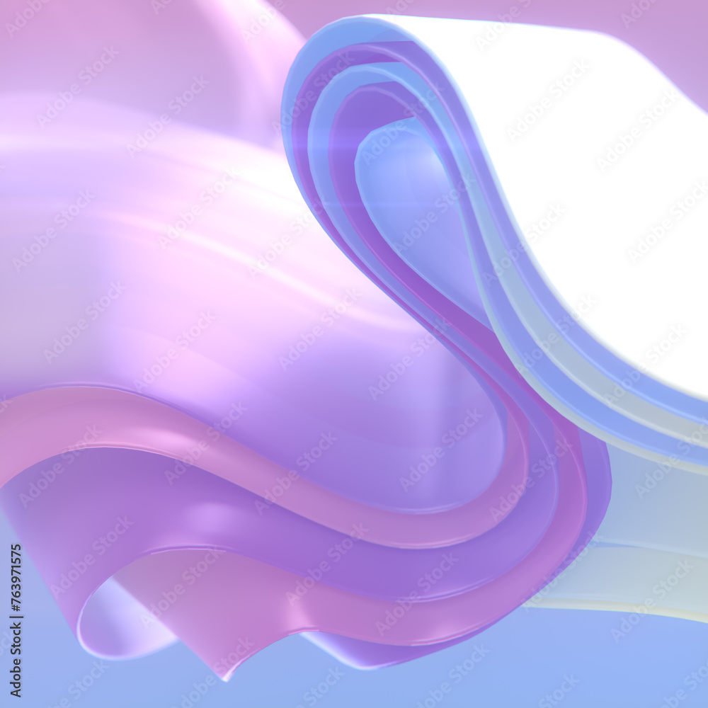 Poster Magical waves of neon color gradient fabric stripes in the wind abstract digital illustration. 3d rendering