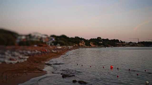 Beautiful sunset on Pefkos beach on the island of Rhodes in Greece.