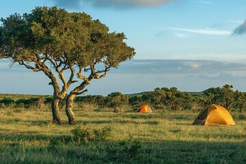 Camping on the grasslands of the island of Sardinia - obrazy, fototapety, plakaty
