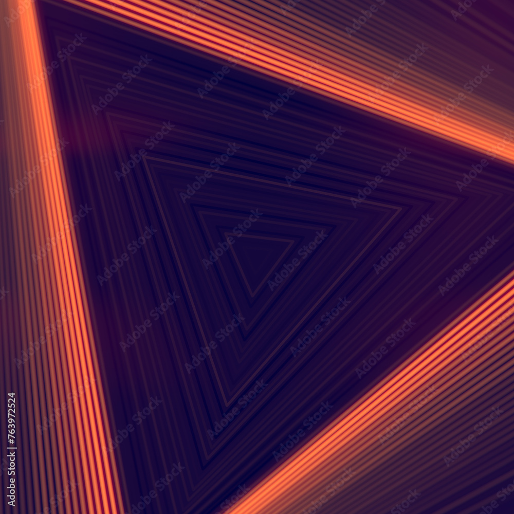 Leinwandbilder 3d rendering digital illustration with geometric pattern of a series of triangles with orange light waves