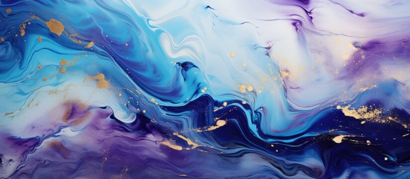 A detailed painting showcasing the beauty of a blue and purple marble, resembling a natural landscape with flowing water and cloudlike patterns