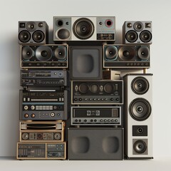 Fototapeta na wymiar A classic large stereo system with multiple speakers and knobs.