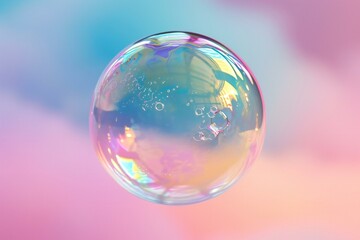 Colorful soap bubbles on a rainbow background,  Shallow depth of field