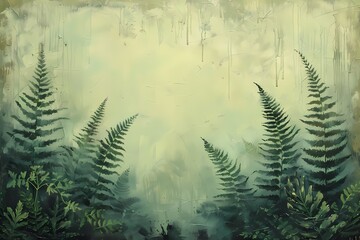  oil Painting  features  Vintage Boho style  Fern tropical foliage Garden dark background , artwork for wall art, home decor and background  - obrazy, fototapety, plakaty
