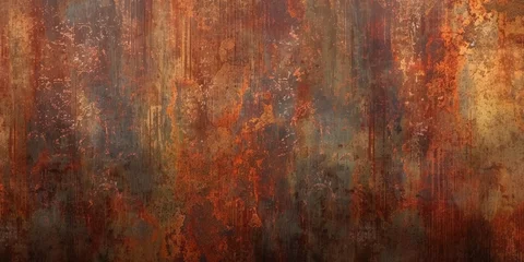 Fotobehang Rustic metal background with distressed brown and rust tones,A rusty metal surface with clear signs of corrosion and rust formation. for backgrounds, textures, industrial concepts, banner © Planetz