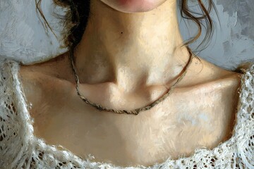Close-up of a woman's neck with a necklace on her neck